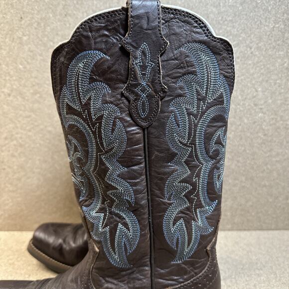 Justin Boots Sevana Turquoise Brown Cowboy Women 7B Pull On Leather Square Toe - Picture 3 of 13